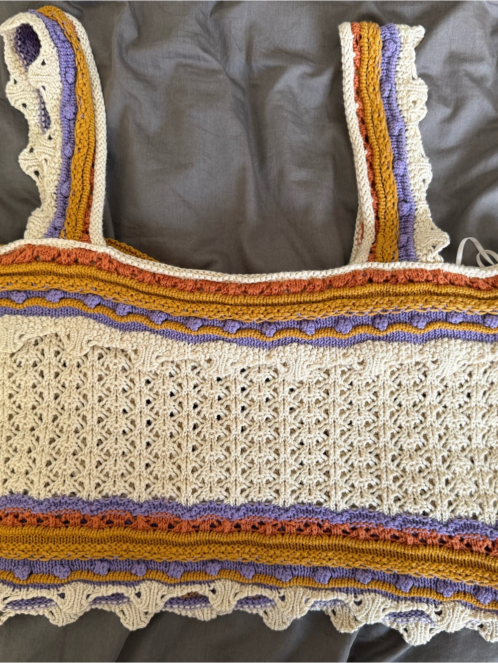 june & hudson Cream Crochet Tank with Mustard, Orange & Lavender Accents